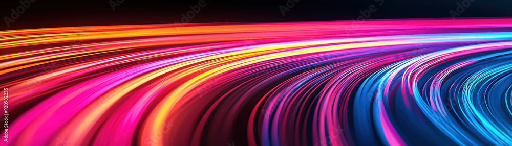 Poster abstract colorful light trails creating dynamic motion in a dark background, perfect for vibrant dig