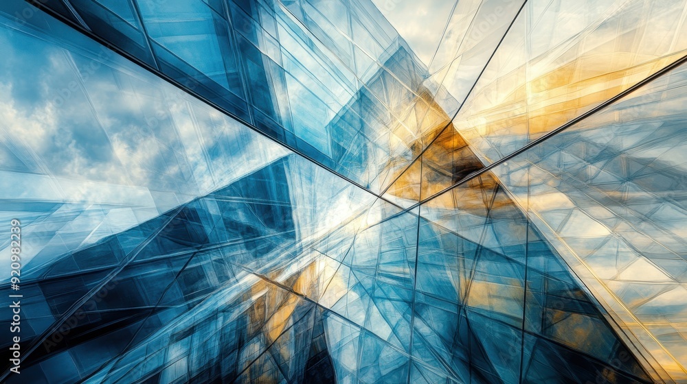 Poster futuristic glass symphony: dynamic abstract architecture with sharp reflections