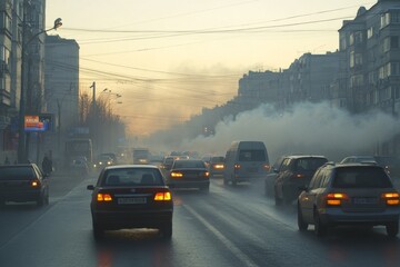 Fototapeta premium Smog Filled City Street at Dusk