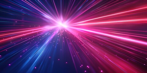 Abstract background with pink and blue glowing lines converging to a bright light source.