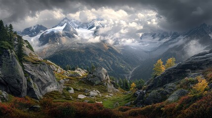 Fototapeta premium Mountain Range with Dramatic Clouds