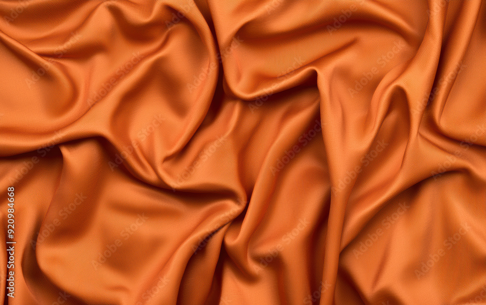 Poster luxurious orange satin fabric with smooth, flowing folds creating an elegant and sophisticated textu