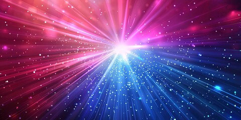 Naklejka premium Abstract background with pink and blue light rays and sparkling bokeh.