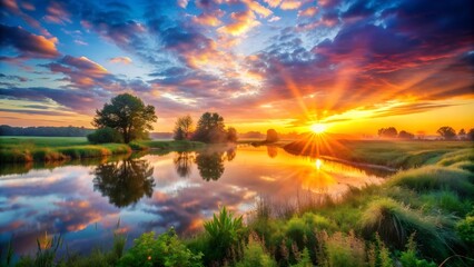 Obraz premium The Dawn of Hope: A Symphony of Light and Color Generative AI