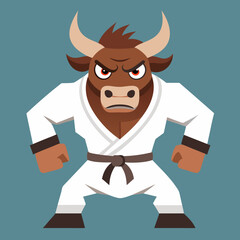 karate bull maskot in kimono