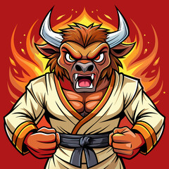 karate bull maskot in kimono