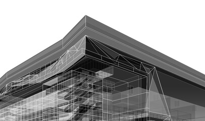 3d rendering sketch of modern building 