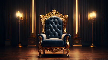 majestic king throne chair on the luxurious room, throne chair, AI Generative