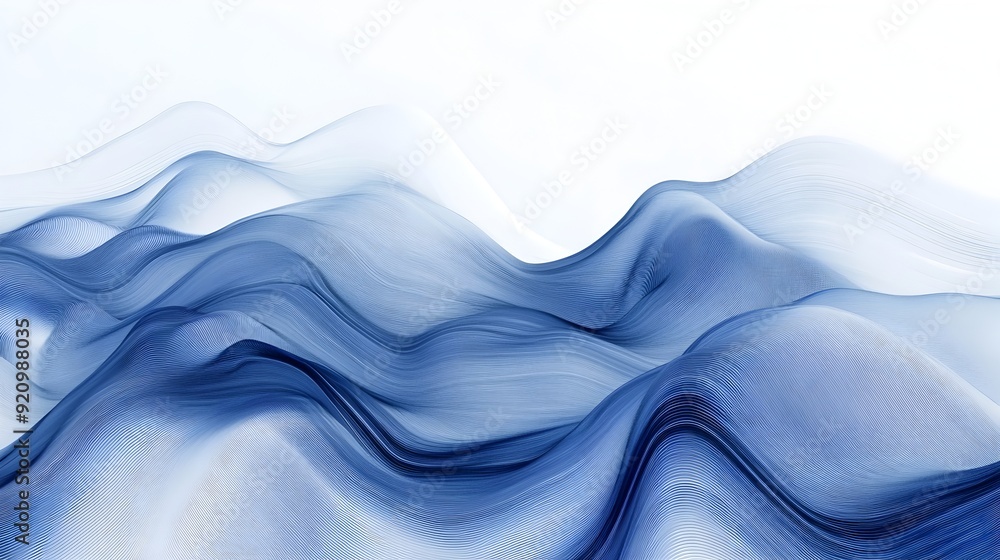 Poster mesmerizing fluid abstract waves in soft blue gradient tones with blurred bokeh effect