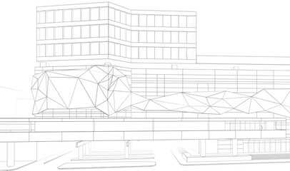 3d rendering sketch of modern building 