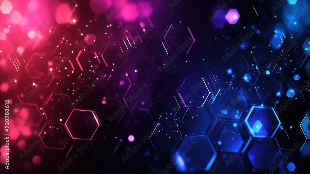 Poster abstract hexagon pattern with glowing lights