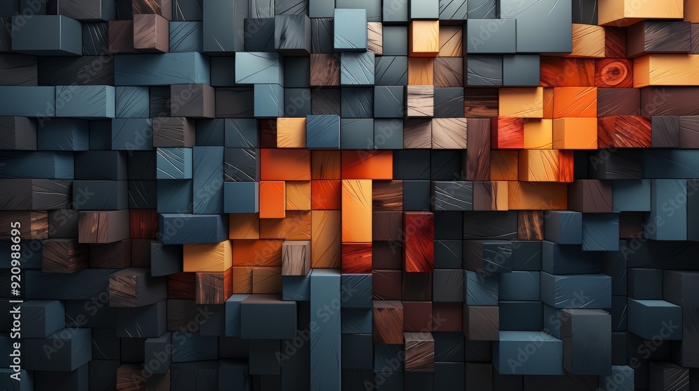 Poster abstract wooden cube wall