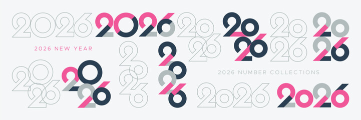 Set of 2026 logo number for new year celebration, calendar and cover. 2026 new year design number