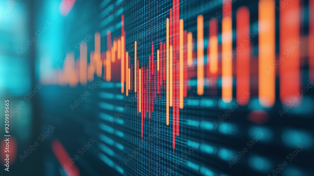 Aufkleber a vibrant, close-up shot of a digital financial chart displaying fluctuating stock market data with 