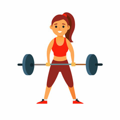 Fitness Girl Lifting Heavy Barbell Vector Illustration - Cartoon Clipart and Line Art Design