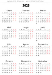 2025 vertical spanish calendars. Printable vector illustration for Spain. Plan your year with calendar style