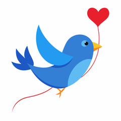 blue bird with a heart  Vector Illustration 