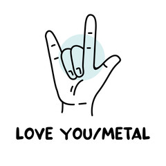 Metal Hand Gesture Icon Sign Handdrawn Monoline