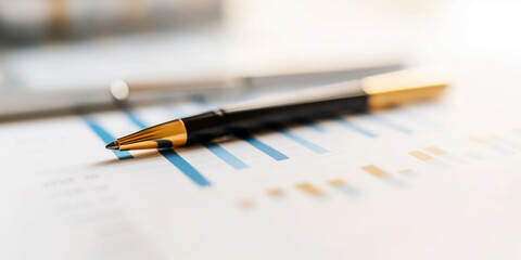 Elegant Black and Gold Pen on Financial Graphs and Charts  Business Analysis and Financial Planning