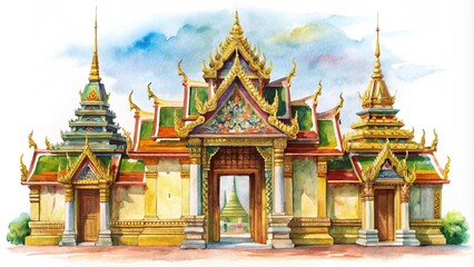 Fototapeta premium Vibrant Thai Temple Gates in Watercolor generative AI