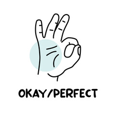 Obraz premium Okay or Perfect Hand Gesture Icon Sign Handdrawn Monoline