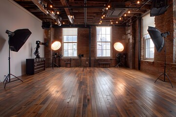 Fototapeta premium Professional Flash Lighting in a Commercial Photography Studio, Capturing High-Quality Images