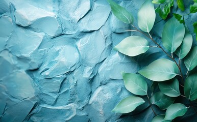 Fototapeta premium Serene Blue Stone & Lush Greenery Background Texture