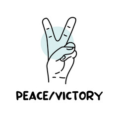 Peace Hand Gesture Icon Sign Handdrawn Monoline