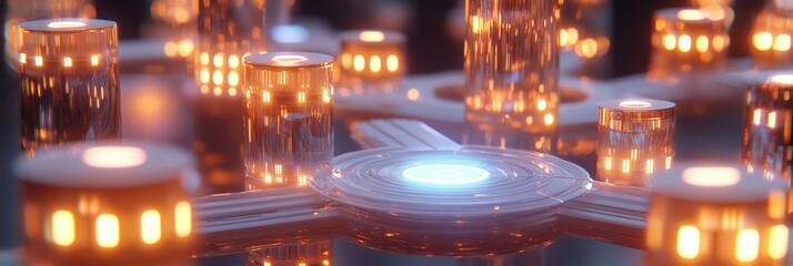 Futuristic digital circuit with glowing elements, showcasing advanced technology and innovation in a vibrant, abstract setting.