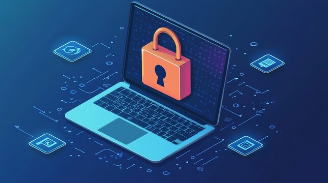 Cyber Security Laptop with Padlock.