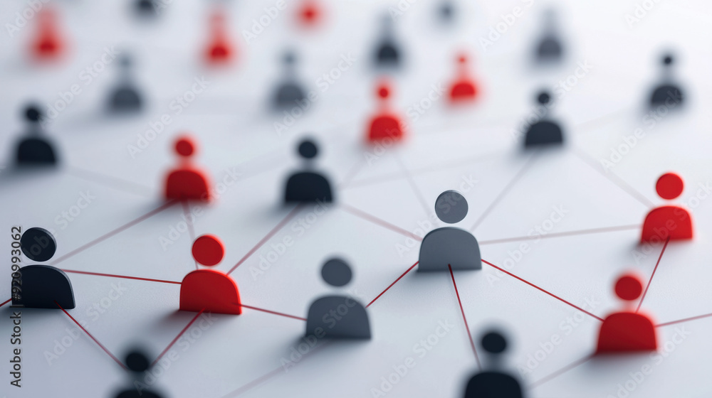Poster abstract representation of a social network with connected dots and figures, illustrating connection