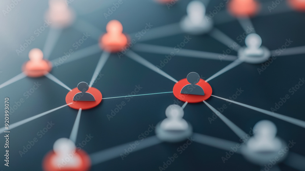 Poster abstract image of a network of interconnected people depicted by icons. conceptual representation of