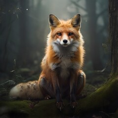 Fototapeta premium Ethereal fox in a moody forest 