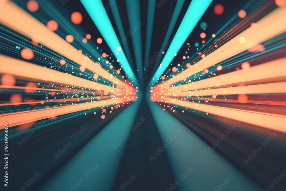Poster vibrant abstract light trails with dynamic motion and multicolored digital particles creating a futu