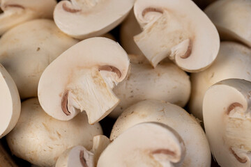 fresh, not cooked mushrooms, white champignons