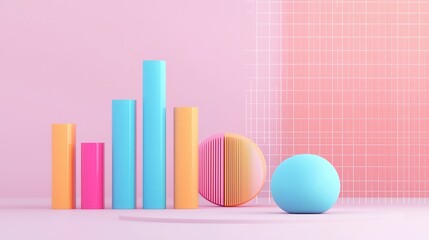 Abstract Geometric Shapes On Pink Background.