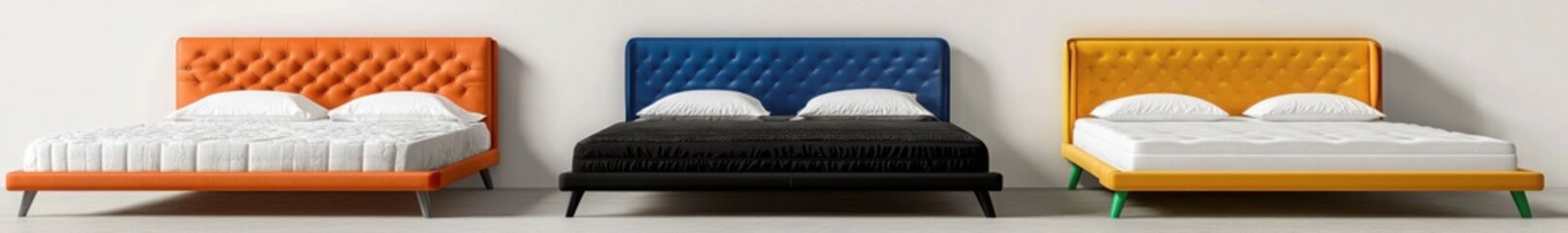 Fototapeta premium A set of five beds, each in different colors and styles. 
