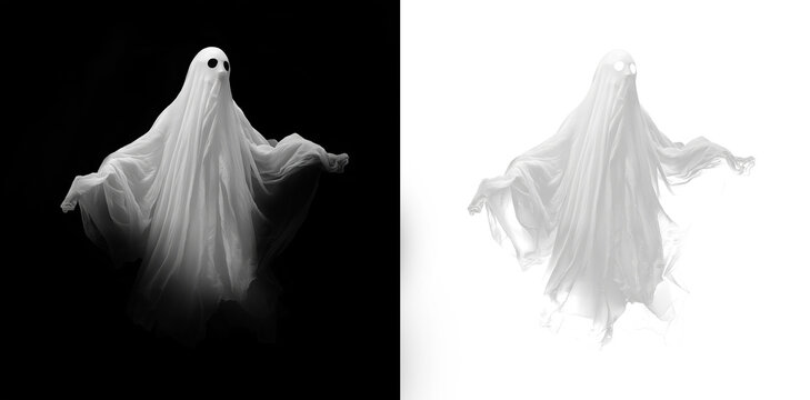Detailed White Ghost PNG on Transparent Background, Suitable for Creative Halloween Graphics and Themed Digital Projects