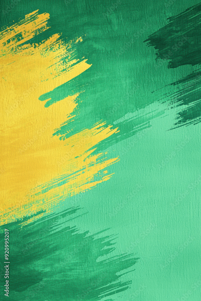 Poster abstract green and yellow brush strokes on a textured background, creating a vibrant and dynamic art