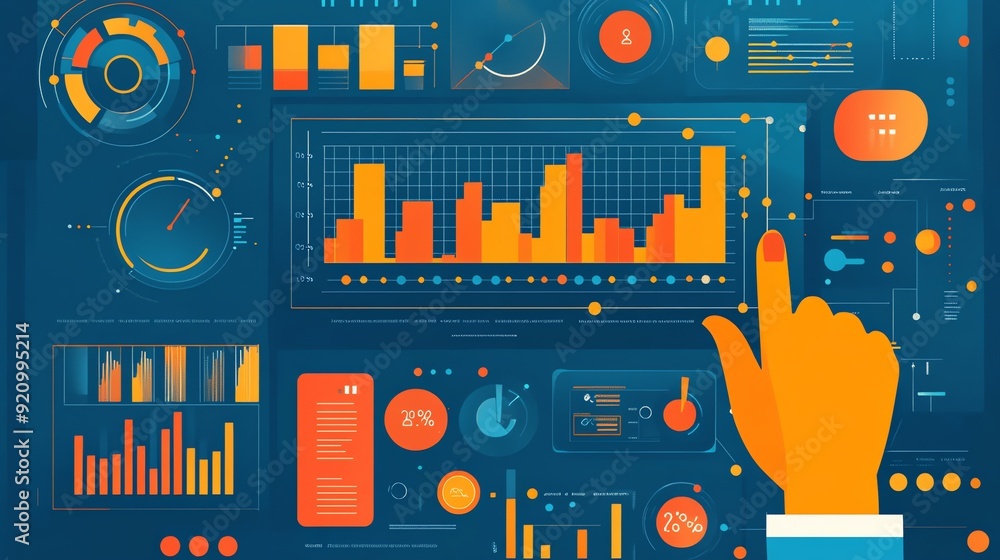 Poster Business dashboard with hand pointing to graph.