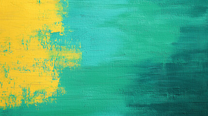 Obraz premium Abstract artistic background with vibrant yellow and teal brush strokes on canvas, creating a textured and dynamic visual effect.