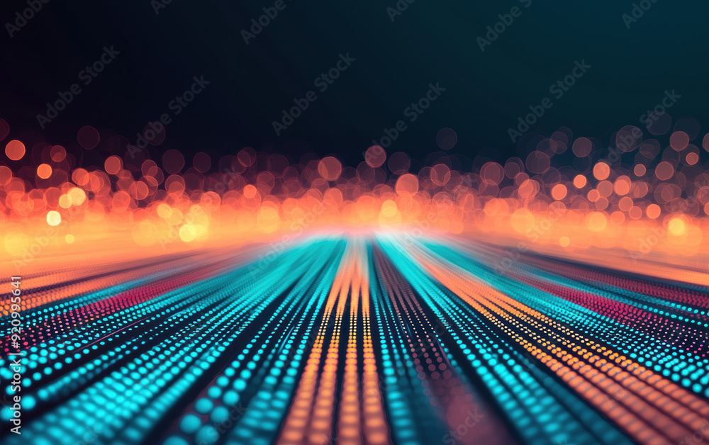 Poster abstract futuristic backdrop with glowing lines and bokeh, vibrant colors representing technology an