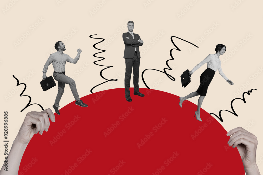 Aufkleber collage 3d image of pinup pop retro sketch of teamwork career achieve working office process unusual