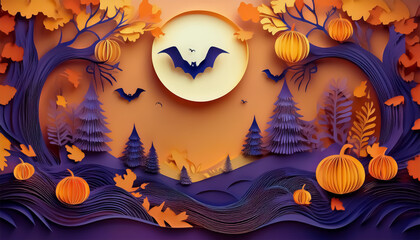 Halloween postcard in 3d origami style