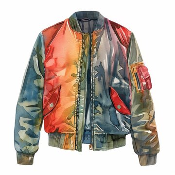 recommend clip art: Fashionable Watercolor Bomber Jacket Illustration for Modern Streetwear Projects