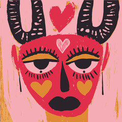 Vector quirky crying valentine's heart, groovy cute comic character. Boho doodle modern print, funny hand-drawn playful art