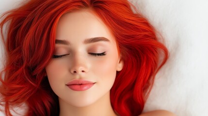 Fototapeta premium A woman with red hair and a red face is sleeping