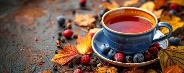 Warm cup of autumn herbal infusion