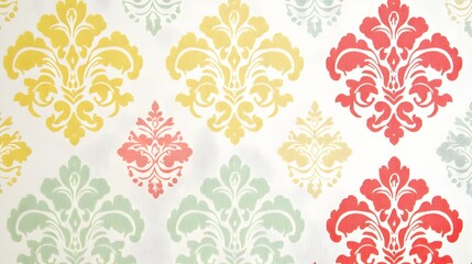 Elegant Yellow and Green Damask Pattern with Ornate Floral Flourishes
