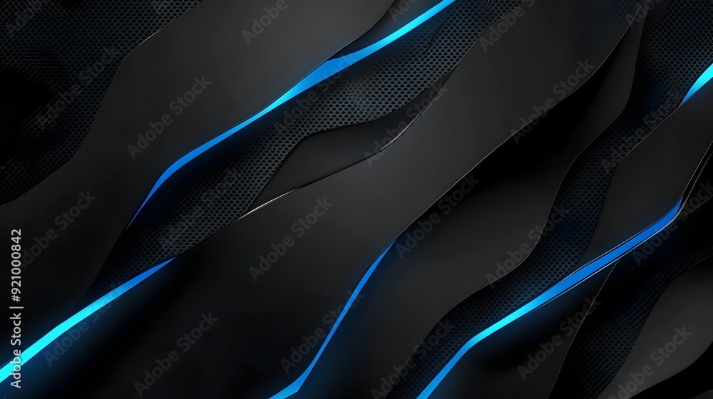 Poster striking dark futuristic abstract geometric shapes and patterns with vibrant lighting and shadows